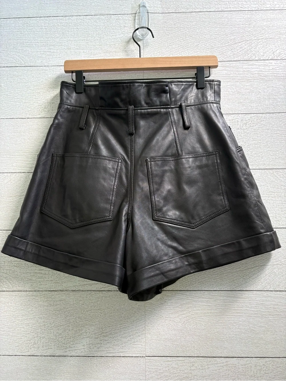 Marissa Webb Dixon Black Lamb Leather Paper Bag Shorts Size 6